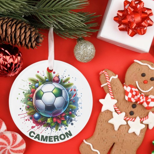 Kerst Voetbal Liefhebber Aangepaste Naam Ornament