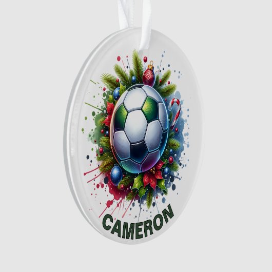 Kerst Voetbal Liefhebber Aangepaste Naam Ornament (voorkant)