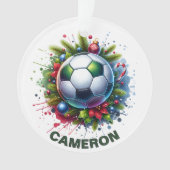 Kerst Voetbal Liefhebber Aangepaste Naam Ornament (voorkant)