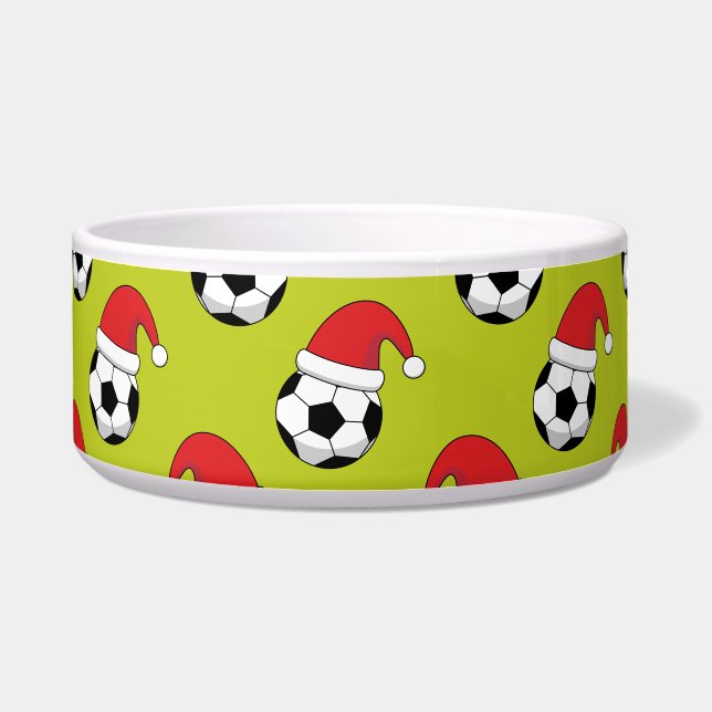 Kerst Voetbal met Santa Claus Pet Pattern Voerbakje (Voorkant)
