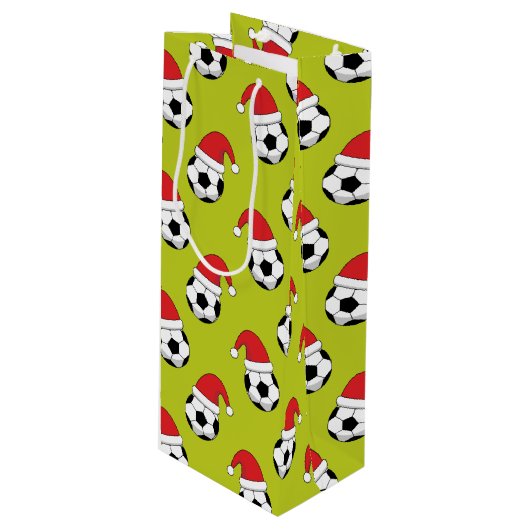 Kerst Voetbal met Santa Claus Pet Pattern Wijn Cadeautas (Voorkant Gekanteld)