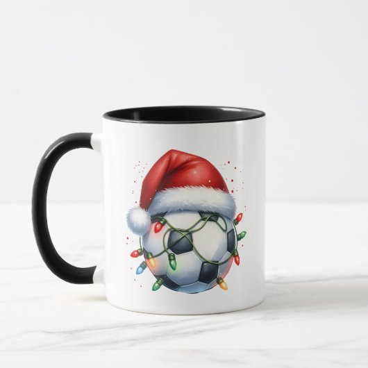 Kerst Voetbal Santa Hat Kerstvoetbal Mok (Links)
