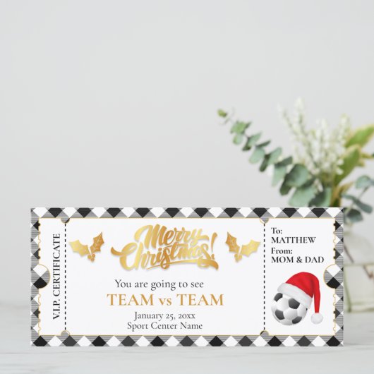 Kerst Voetbal Ticket, Verrassingscadeaubon (Staand voorkant)