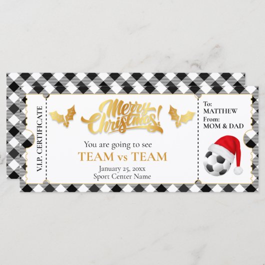 Kerst Voetbal Ticket, Verrassingscadeaubon (Voorkant / Achterkant)