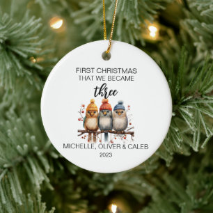 Kerst Vogel Familie van Drie Keramisch Ornament