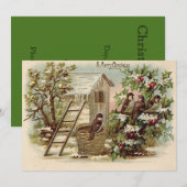 Kerst Vogel Hulst Sneeuw Ladder Oogst Kaart (Voorkant / Achterkant)