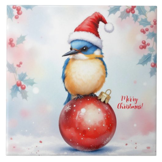 Kerst vogel keramische Tegel Tegeltje (Voorkant)