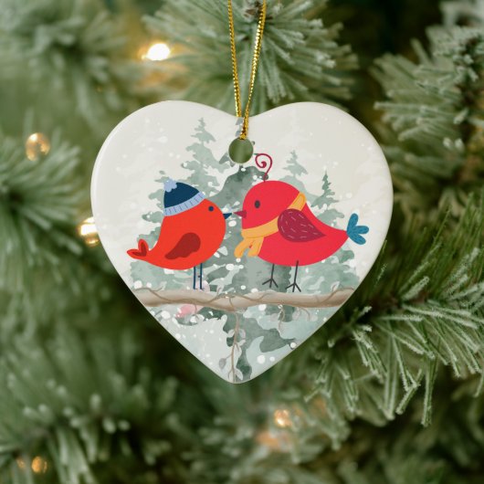 Kerst Vogel Koppel- Keramische Hart Ornament (Boom)