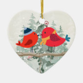 Kerst Vogel Koppel- Keramische Hart Ornament (Voorkant)