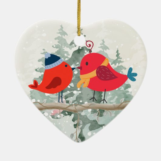 Kerst Vogel Koppel- Keramische Hart Ornament (Achterkant)