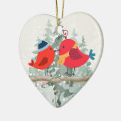 Kerst Vogel Koppel- Keramische Hart Ornament (Links)