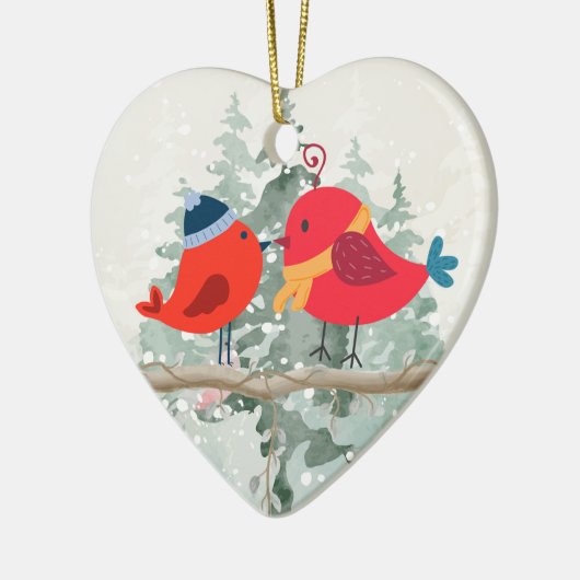 Kerst Vogel Koppel- Keramische Hart Ornament (Links)