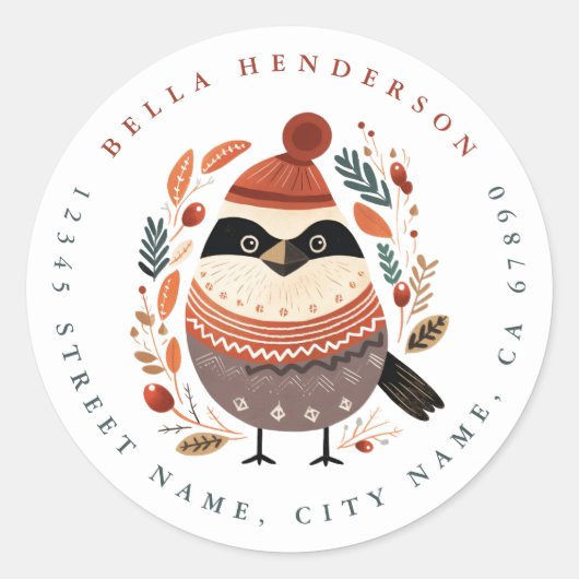 Kerst Vogel Ronde Stickers (Voorkant)