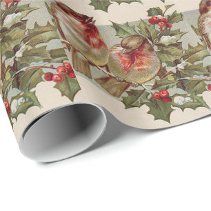 Kerst Vogel Zangvogel Hulst Sneeuw Cadeaupapier