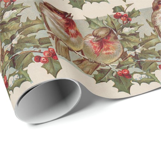 Kerst Vogel Zangvogel Hulst Sneeuw Cadeaupapier (Rol Hoek)