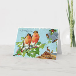 Kerst Vogel Zangvogel Hulst Sneeuw Rendier Bel Feestdagen Kaart