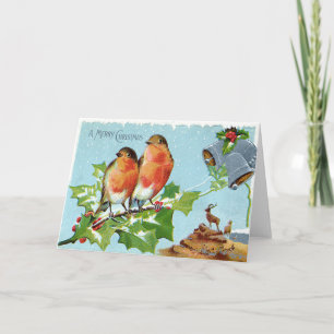 Kerst Vogel Zangvogel Hulst Sneeuw Rendier Bel Feestdagen Kaart