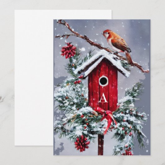 Kerst vogelhuis initiële begroting Kerst Feestdagenkaart (Voorkant / Achterkant)