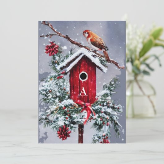 Kerst vogelhuis initiële begroting Kerst Feestdagenkaart (Staand voorkant)