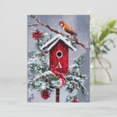 Kerst vogelhuisje eerste budget Kerst Feestdagenkaart (Staand voorkant)