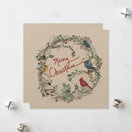 Kerst vogels krans vrolijk kerstfeest feestdagenkaart