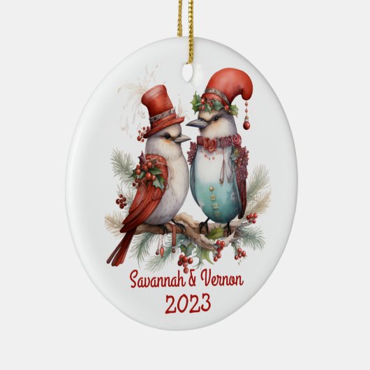 Kerst Vogels Paar Keramisch Ornament (Rechts)