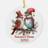 Kerst Vogels Paar Keramisch Ornament (Voorkant)