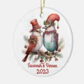 Kerst Vogels Paar Keramisch Ornament (Links)