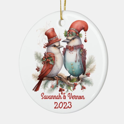 Kerst Vogels Paar Keramisch Ornament (Links)