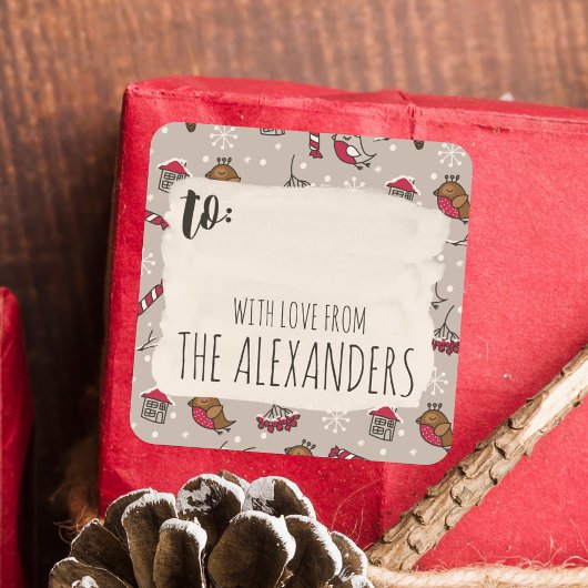 Kerst Vogels 'Thuis voor de Feestdagen' Naar & Van Vierkante Sticker