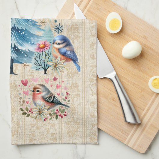 Kerst Vogels Vakantie Handdoek (Quarter Fold)