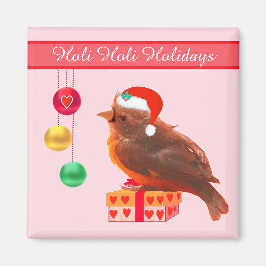 Kerst vogeltje op roze magneet (Voorkant)