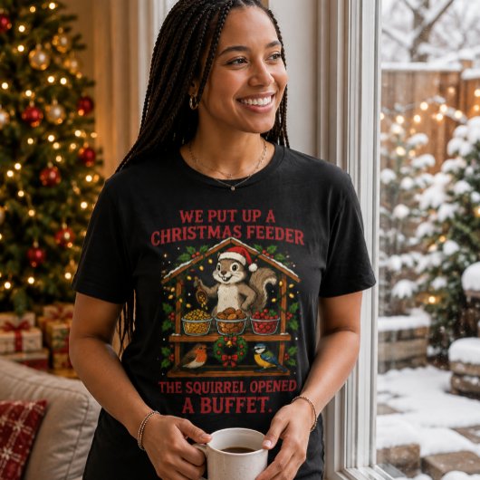 Kerst vogelveerder eekhoorn buffet T-shirt