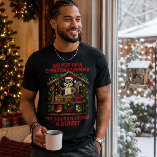 Kerst vogelveerder eekhoorn buffet T-shirt
