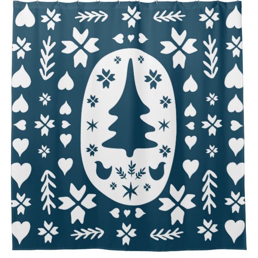 Kerst Volkskunst: Scandinavische Doodle. Douchegordijn (Voorkant)