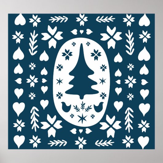 Kerst Volkskunst: Scandinavische Doodle. Poster (Voorkant)