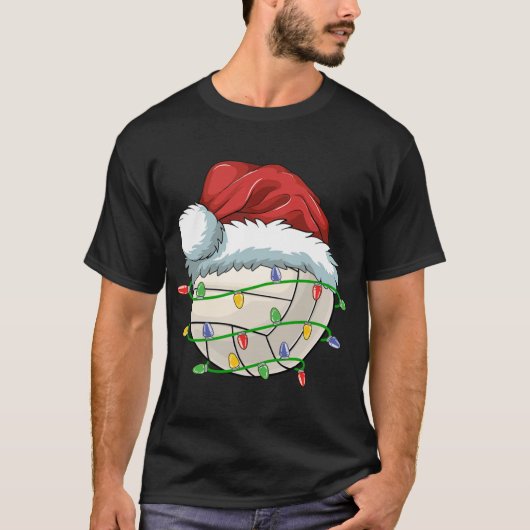 Kerst Volleybal Bal Santa Hoed Licht Grappig Sp T-shirt (Voorkant)