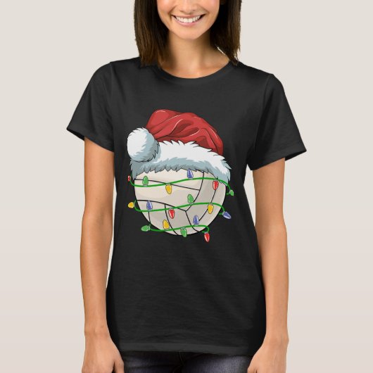 Kerst Volleybal Bal Santa Hoed Licht Grappig Sp T-shirt (Voorkant)