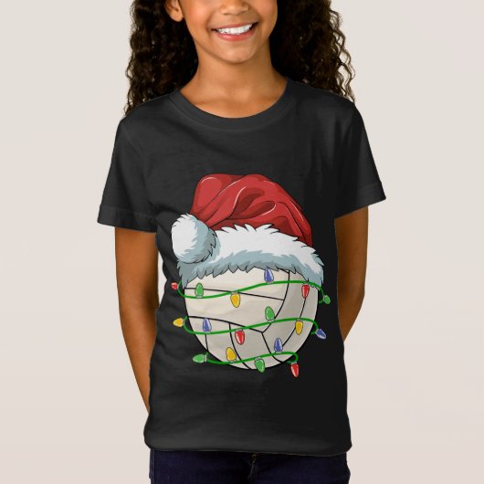Kerst Volleybal Bal Santa Hoed Licht Grappig Sp T-shirt (Voorkant)