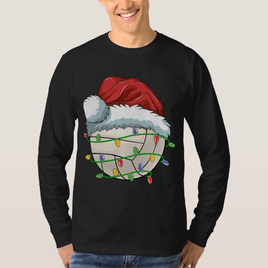 Kerst Volleybal Bal Santa Hoed Licht Grappig Sp T-shirt (Voorkant)