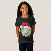 Kerst Volleybal Bal Santa Hoed Licht Grappig Sp T-shirt (Voorkant volledig)