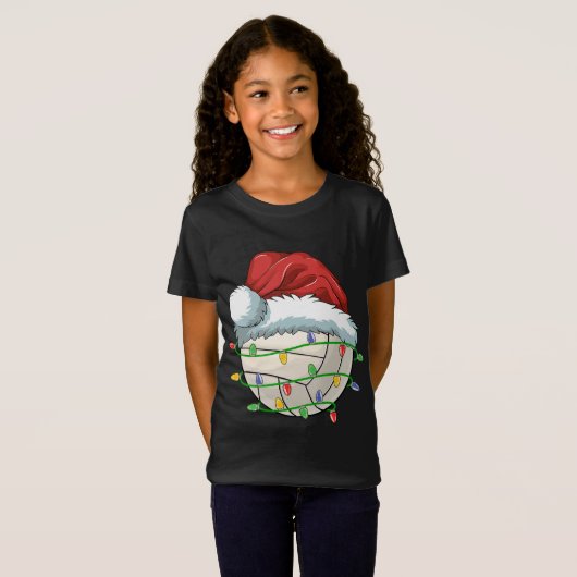 Kerst Volleybal Bal Santa Hoed Licht Grappig Sp T-shirt (Voorkant volledig)
