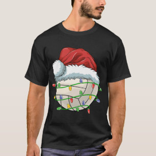 Kerst Volleybal Bal Santa Hoed Licht Grappig Sp T-shirt