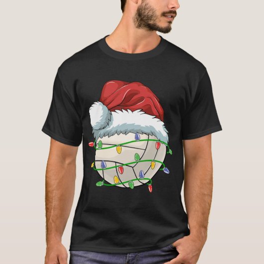 Kerst Volleybal Bal Santa Hoed Licht Grappig Sp T-shirt (Voorkant)