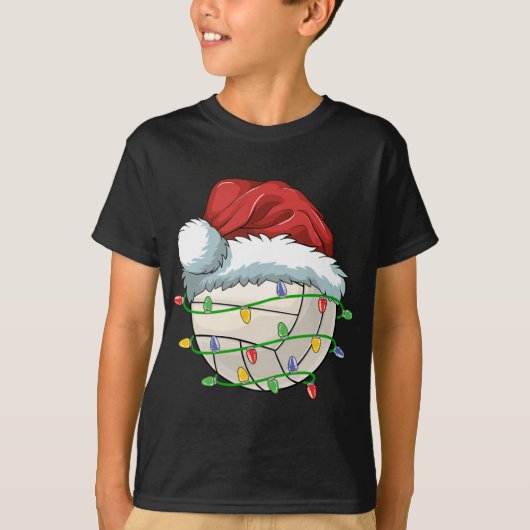 Kerst Volleybal Bal Santa Hoed Licht Grappig Sp T-shirt (Voorkant)