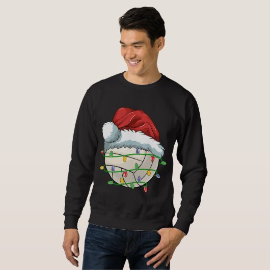 Kerst Volleybal Bal Santa Hoed Licht Grappig Sp Trui (Voorkant volledig)