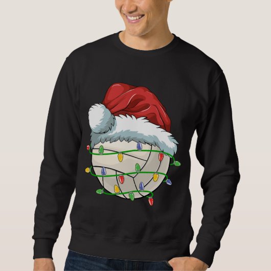 Kerst Volleybal Bal Santa Hoed Licht Grappig Sp Trui (Voorkant)