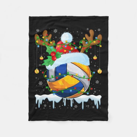 Kerst Volleybal Liefhebber Santa Hat Xmas Lights R Fleece Deken (Voorkant)
