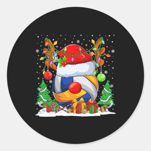 Kerst Volleybal Rendier & Camp; Santa Hat Kerstmis Ronde Sticker (Voorkant)