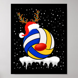 Kerst Volleybal Santa Hat Rendier Xmas Light Poster
